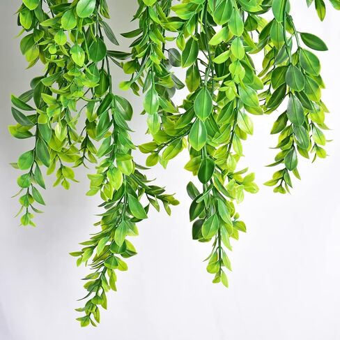 LSKYTOP قطعتان من خشب البقس الأخضر وإكليل أوراق الشجر الاصطناعية ونباتات معلقة على الحائط للشرفة الأمامية وسلة معلقة للديكور الداخلي والخارجي، 30 بوصة/قطعة in Kuwait