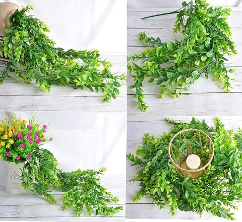 LSKYTOP قطعتان من خشب البقس الأخضر وإكليل أوراق الشجر الاصطناعية ونباتات معلقة على الحائط للشرفة الأمامية وسلة معلقة للديكور الداخلي والخارجي، 30 بوصة/قطعة in Kuwait