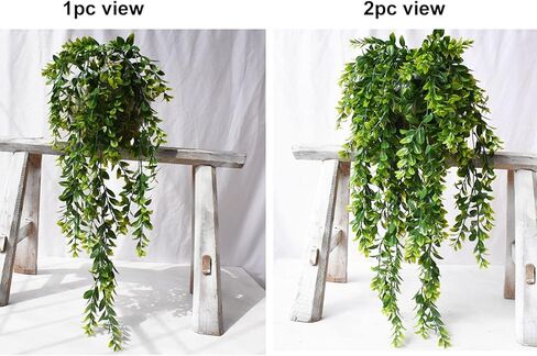 LSKYTOP قطعتان من خشب البقس الأخضر وإكليل أوراق الشجر الاصطناعية ونباتات معلقة على الحائط للشرفة الأمامية وسلة معلقة للديكور الداخلي والخارجي، 30 بوصة/قطعة in Kuwait