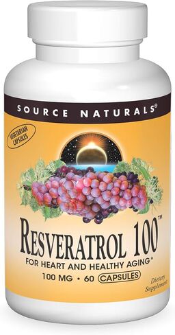 Source Naturals ريسفيراترول 100، للقلب والشيخوخة الصحية* 100 ملغ - 60 كبسولة نباتية in Saudi Arabia