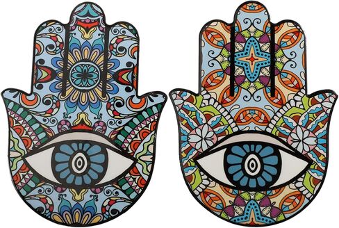 بريتي زوم تمثال يد همسة من السيراميك للحظ السعيد، تمثال يد فاطمة القديمة، تميمة حماية العين الشريرة لتزيين طاولة المنزل، مجموعة من قطعتين in Kuwait