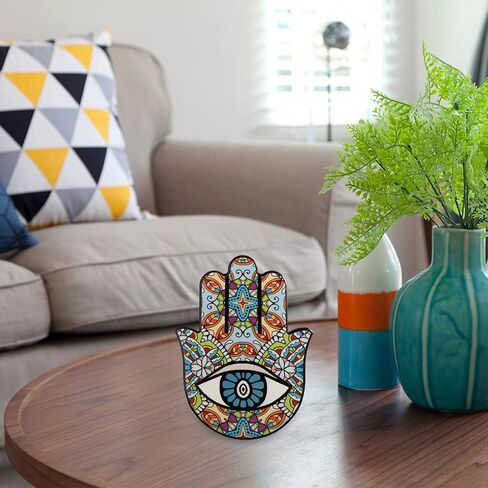 بريتي زوم تمثال يد همسة من السيراميك للحظ السعيد، تمثال يد فاطمة القديمة، تميمة حماية العين الشريرة لتزيين طاولة المنزل، مجموعة من قطعتين in Kuwait