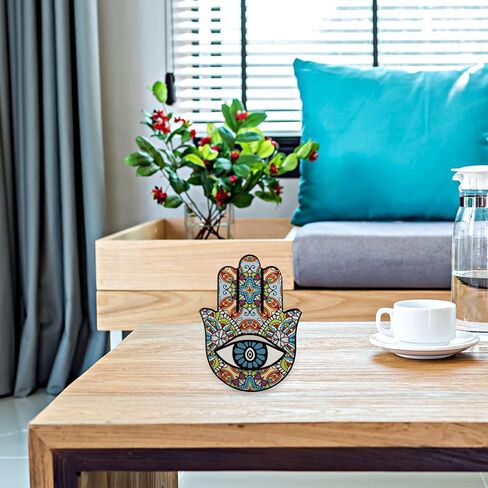 بريتي زوم تمثال يد همسة من السيراميك للحظ السعيد، تمثال يد فاطمة القديمة، تميمة حماية العين الشريرة لتزيين طاولة المنزل، مجموعة من قطعتين in Kuwait