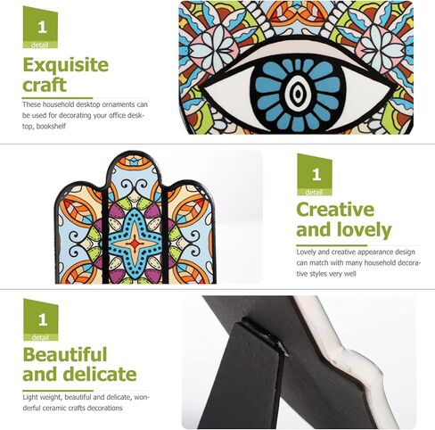 بريتي زوم تمثال يد همسة من السيراميك للحظ السعيد، تمثال يد فاطمة القديمة، تميمة حماية العين الشريرة لتزيين طاولة المنزل، مجموعة من قطعتين in Kuwait