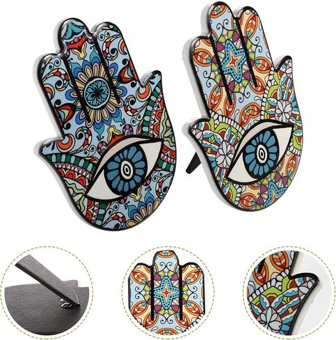 بريتي زوم تمثال يد همسة من السيراميك للحظ السعيد، تمثال يد فاطمة القديمة، تميمة حماية العين الشريرة لتزيين طاولة المنزل، مجموعة من قطعتين in Kuwait