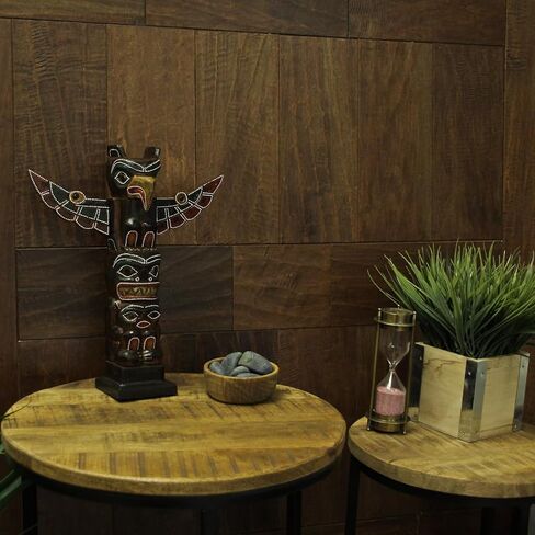 Things2Die4 Handcrafted Wooden Eagle Totem Statue: Intricately Carved with Tribal Designs and Dot-Painted Accents, 12 Inches High, Symbolizing Independence and Strength in Saudi Arabia