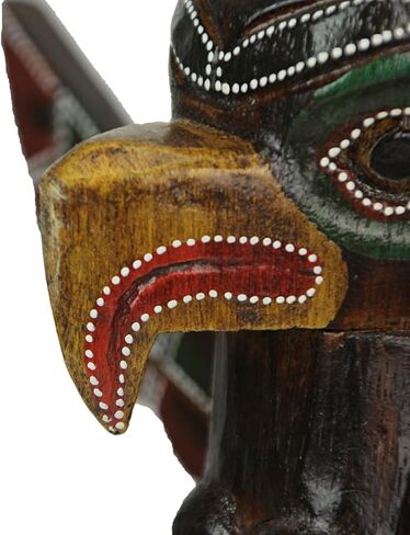Things2Die4 Handcrafted Wooden Eagle Totem Statue: Intricately Carved with Tribal Designs and Dot-Painted Accents, 12 Inches High, Symbolizing Independence and Strength in Saudi Arabia