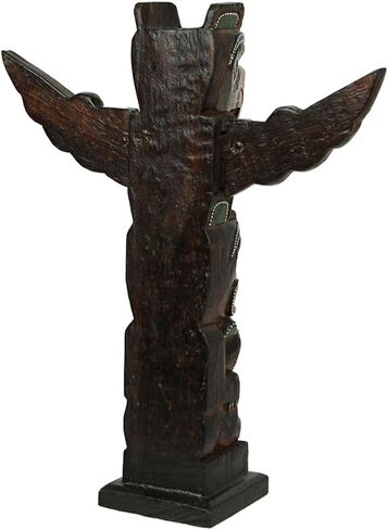 Things2Die4 Handcrafted Wooden Eagle Totem Statue: Intricately Carved with Tribal Designs and Dot-Painted Accents, 12 Inches High, Symbolizing Independence and Strength in Saudi Arabia