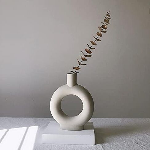 Eastern Rock White Ceramic Vase Modern Minimalist Abstraction Vase,for Centerpieces,Kitchen,Office, Living Room,Wedding,Gifts,Modern Geometric Vases Perfect Home Decor Vase(O Shape) in Kuwait