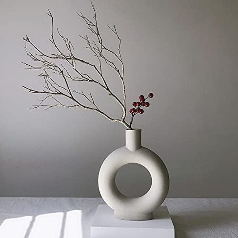 Eastern Rock White Ceramic Vase Modern Minimalist Abstraction Vase,for Centerpieces,Kitchen,Office, Living Room,Wedding,Gifts,Modern Geometric Vases Perfect Home Decor Vase(O Shape) in Kuwait