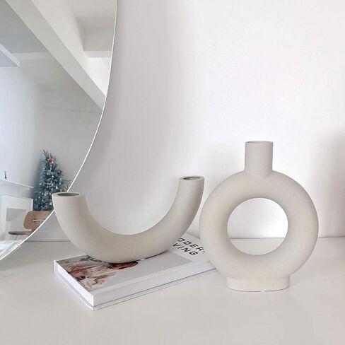 Eastern Rock White Ceramic Vase Modern Minimalist Abstraction Vase,for Centerpieces,Kitchen,Office, Living Room,Wedding,Gifts,Modern Geometric Vases Perfect Home Decor Vase(O Shape) in Kuwait