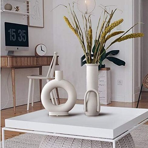 Eastern Rock White Ceramic Vase Modern Minimalist Abstraction Vase,for Centerpieces,Kitchen,Office, Living Room,Wedding,Gifts,Modern Geometric Vases Perfect Home Decor Vase(O Shape) in Kuwait