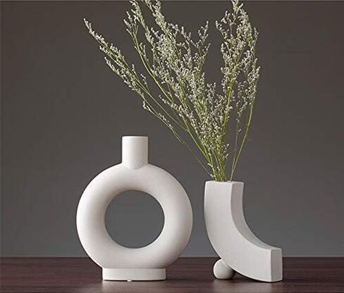 Eastern Rock White Ceramic Vase Modern Minimalist Abstraction Vase,for Centerpieces,Kitchen,Office, Living Room,Wedding,Gifts,Modern Geometric Vases Perfect Home Decor Vase(O Shape) in Kuwait