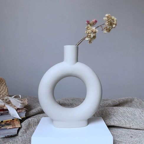 Eastern Rock White Ceramic Vase Modern Minimalist Abstraction Vase,for Centerpieces,Kitchen,Office, Living Room,Wedding,Gifts,Modern Geometric Vases Perfect Home Decor Vase(O Shape) in Kuwait