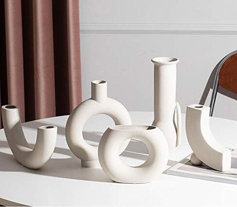 Eastern Rock White Ceramic Vase Modern Minimalist Abstraction Vase,for Centerpieces,Kitchen,Office, Living Room,Wedding,Gifts,Modern Geometric Vases Perfect Home Decor Vase(O Shape) in Kuwait