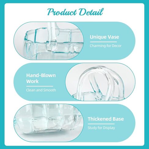 Handmade Glass Purse Vase for Flowers: Blue Handbag Unique Flower Vase Decorative - Wide Mouth Lattice Vase for Home Wedding Decor in Kuwait