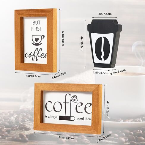 يانج باغا لافتات ديكور طاولة القهوة من 3 قطع، لافتات خشبية صغيرة لتزيين طاولة القهوة والمقهى ومحطة البار، لافتة باطار خشبي عتيق للمطبخ لتزيين صينية الطبقات in Kuwait