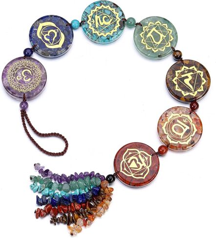 JOVIVI 7 Chakra Gemstone Reiki Healing Crystals Tree of Life Hanging Ornament Meditation Tumbled Stones Window Wall Hanger for Feng Shui Yoga Home Indoor Decorations in Kuwait