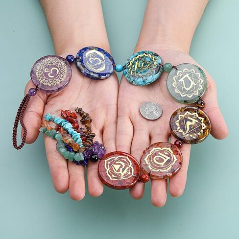 JOVIVI 7 Chakra Gemstone Reiki Healing Crystals Tree of Life Hanging Ornament Meditation Tumbled Stones Window Wall Hanger for Feng Shui Yoga Home Indoor Decorations in Kuwait