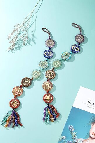JOVIVI 7 Chakra Gemstone Reiki Healing Crystals Tree of Life Hanging Ornament Meditation Tumbled Stones Window Wall Hanger for Feng Shui Yoga Home Indoor Decorations in Kuwait