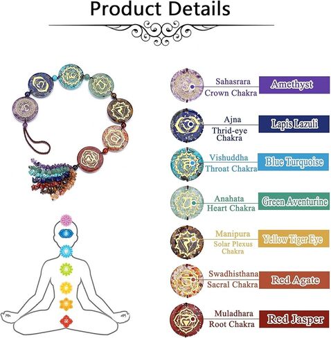 JOVIVI 7 Chakra Gemstone Reiki Healing Crystals Tree of Life Hanging Ornament Meditation Tumbled Stones Window Wall Hanger for Feng Shui Yoga Home Indoor Decorations in Kuwait