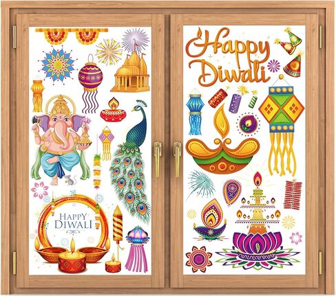 9 Sheets Diwali Window Clings Diwali Window Stickers Removable Diwali Window Decals Plastic Window Sticker Decor Lights Party Window Decals Sticker for Diwali Festivals Homes Parties in Saudi Arabia