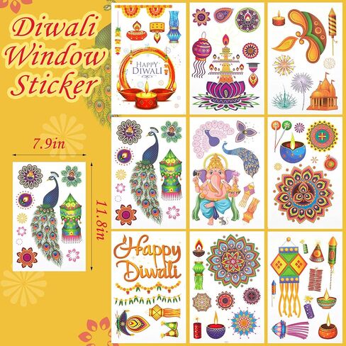 9 Sheets Diwali Window Clings Diwali Window Stickers Removable Diwali Window Decals Plastic Window Sticker Decor Lights Party Window Decals Sticker for Diwali Festivals Homes Parties in Saudi Arabia