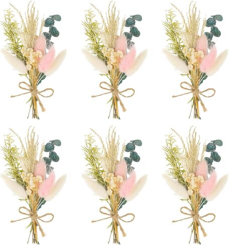 Auidy_6TXD 6 قطع باقة زهور مجففة صغيرة، باقة وصيفة العروس، عشب بامباس وردي، مزهريات صغيرة لمراكز الطاولات، زينة الزفاف البوهيمية، ترتيبات كعكة عيد الميلاد، صندوق هدايا وصيفة العروس in Kuwait