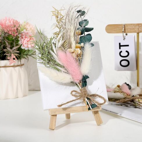Auidy_6TXD 6 قطع باقة زهور مجففة صغيرة، باقة وصيفة العروس، عشب بامباس وردي، مزهريات صغيرة لمراكز الطاولات، زينة الزفاف البوهيمية، ترتيبات كعكة عيد الميلاد، صندوق هدايا وصيفة العروس in Kuwait