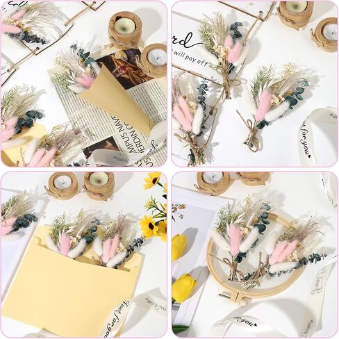 Auidy_6TXD 6 قطع باقة زهور مجففة صغيرة، باقة وصيفة العروس، عشب بامباس وردي، مزهريات صغيرة لمراكز الطاولات، زينة الزفاف البوهيمية، ترتيبات كعكة عيد الميلاد، صندوق هدايا وصيفة العروس in Kuwait