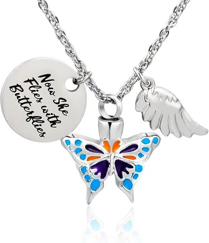 Now She Flies with Butterfly Urn Necklace for ashes Cremation Jewelry Cremation Necklace Jewelry for Ashes in Saudi Arabia