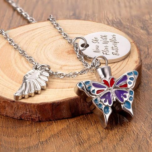 Now She Flies with Butterfly Urn Necklace for ashes Cremation Jewelry Cremation Necklace Jewelry for Ashes in Saudi Arabia