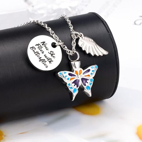 Now She Flies with Butterfly Urn Necklace for ashes Cremation Jewelry Cremation Necklace Jewelry for Ashes in Saudi Arabia