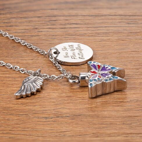 Now She Flies with Butterfly Urn Necklace for ashes Cremation Jewelry Cremation Necklace Jewelry for Ashes in Saudi Arabia