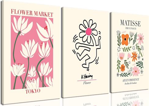 Hwetui Flower Market Poster Prints City set of 3 Abstract Colorful Floral Canvas Wall Art Vintage Minimalist Flowers Painting Picture for Room Decor Aesthetic Living Room Bedroom 12"x16"x3 Unframed in Saudi Arabia