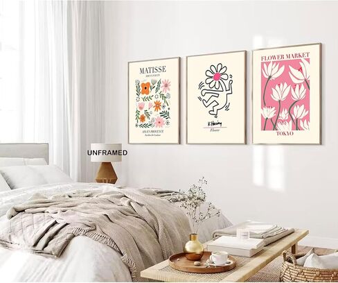Hwetui Flower Market Poster Prints City set of 3 Abstract Colorful Floral Canvas Wall Art Vintage Minimalist Flowers Painting Picture for Room Decor Aesthetic Living Room Bedroom 12"x16"x3 Unframed in Saudi Arabia