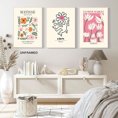 Hwetui Flower Market Poster Prints City set of 3 Abstract Colorful Floral Canvas Wall Art Vintage Minimalist Flowers Painting Picture for Room Decor Aesthetic Living Room Bedroom 12"x16"x3 Unframed in Saudi Arabia