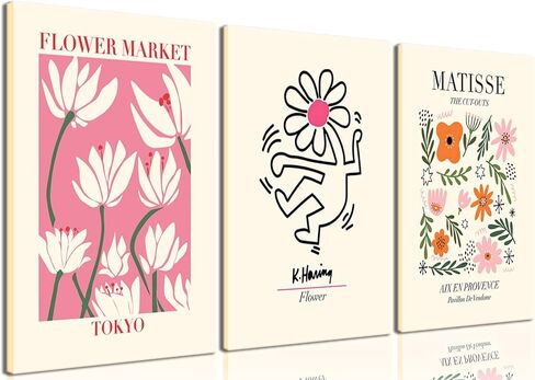 Hwetui Flower Market Poster Prints City set of 3 Abstract Colorful Floral Canvas Wall Art Vintage Minimalist Flowers Painting Picture for Room Decor Aesthetic Living Room Bedroom 12"x16"x3 Unframed in Saudi Arabia