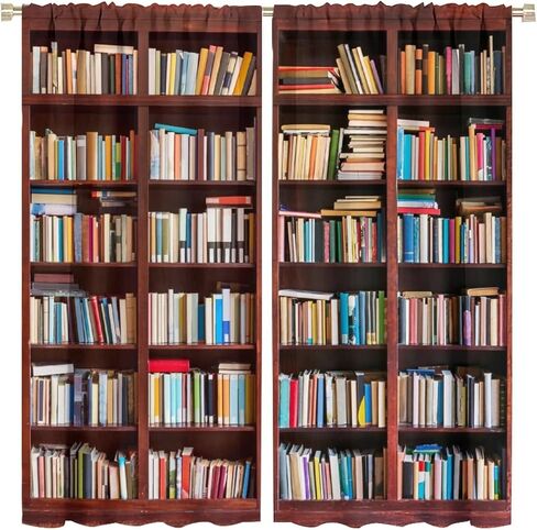 مكتبة خمر رف الكتب الستار مجموعات الأطفال خزانة الكتب التعليمية الرجعية البوهيمي الهبي رف الكتب الفن جدار خلفية 2 لوحات غرفة نوم ديكور ستائر التعتيم 42x45in in Kuwait