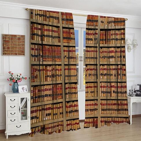 مكتبة خمر رف الكتب الستار مجموعات الأطفال خزانة الكتب التعليمية الرجعية البوهيمي الهبي رف الكتب الفن جدار خلفية 2 لوحات غرفة نوم ديكور ستائر التعتيم 42x45in in Kuwait