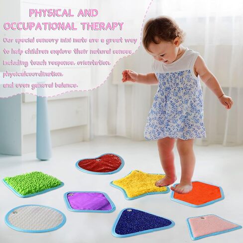 Boao 8 Set Mini Sensory Mats Assorted Textured Play Mats Sensory Floor Tiles Educational Tactile Toys for Activity(8.7 Inch,Irregular) in Saudi Arabia