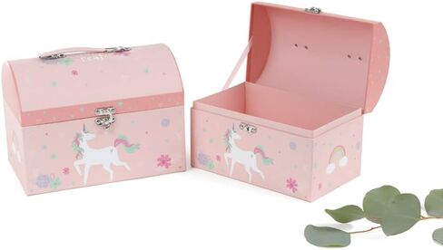 UNIKPACKAGING مجموعة مكونة من 2، صناديق تزيين للهدايا على شكل وحيد القرن مع مقابض ومزلاج، أفضل هدية قوية وملونة لمحبي يونيكورن (وردي - مجموعة من 2) in Kuwait