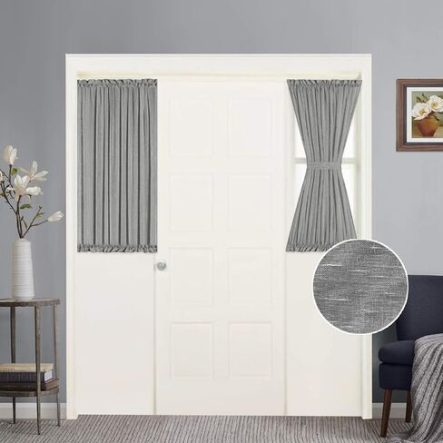 Turquoize Elegant Linen French Door Curtains Light Filtering Curtain Panels Rod Pocket Linen Panel for Glass Door With Tie-Back Privacy Assured Semi Sheer Door Panels, 25"W by 40"L, 2 Panels,Dove Gray in Kuwait