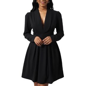 acelyn Women’s Casual Long Sleeve Lapel V Neck Work Dress Elegant Business Office A Line Blazer Dress