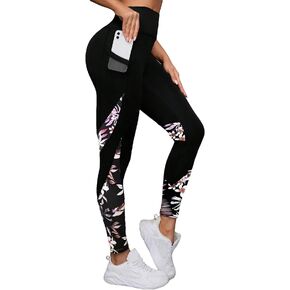 SOLY HUX High Waisted Leopard Print Leggings for Women Yoga Workout Pants with Pockets Tummy Control Leggings