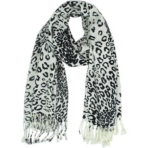 PASKMLNA Animal Print Fringed Shoulder Pashmina Wrap Scarf - Leopard Zebra Patterns