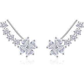 YOQUCOL Woman Flower Shape Cubic Zirconia Crystal Cuff Wrap Ear Vines Climbers Earrings Jewelry For Girls