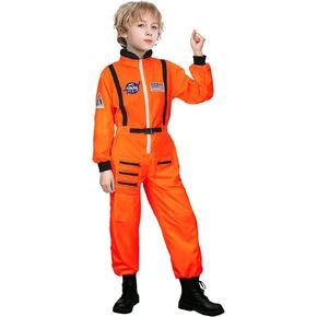 NIHONCOS Kids Astronaut Costume Jumpsuit Spacesuit Spaceman Onesie Zipper Pockets Patches Uniform Halloween Cosplay Outfit
