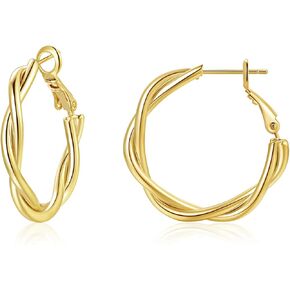 Lulii Hoop Earrings for Women, 14K Gold Sterling Silver Chunky Twisted Hoops Earring Hypoallergenic Ear Jewelry in Saudi Arabia