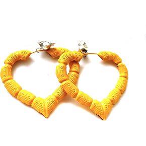 Clip-on Earrings Large Bamboo Heart Hoop Earrings Assorted Colors 3.5 inch